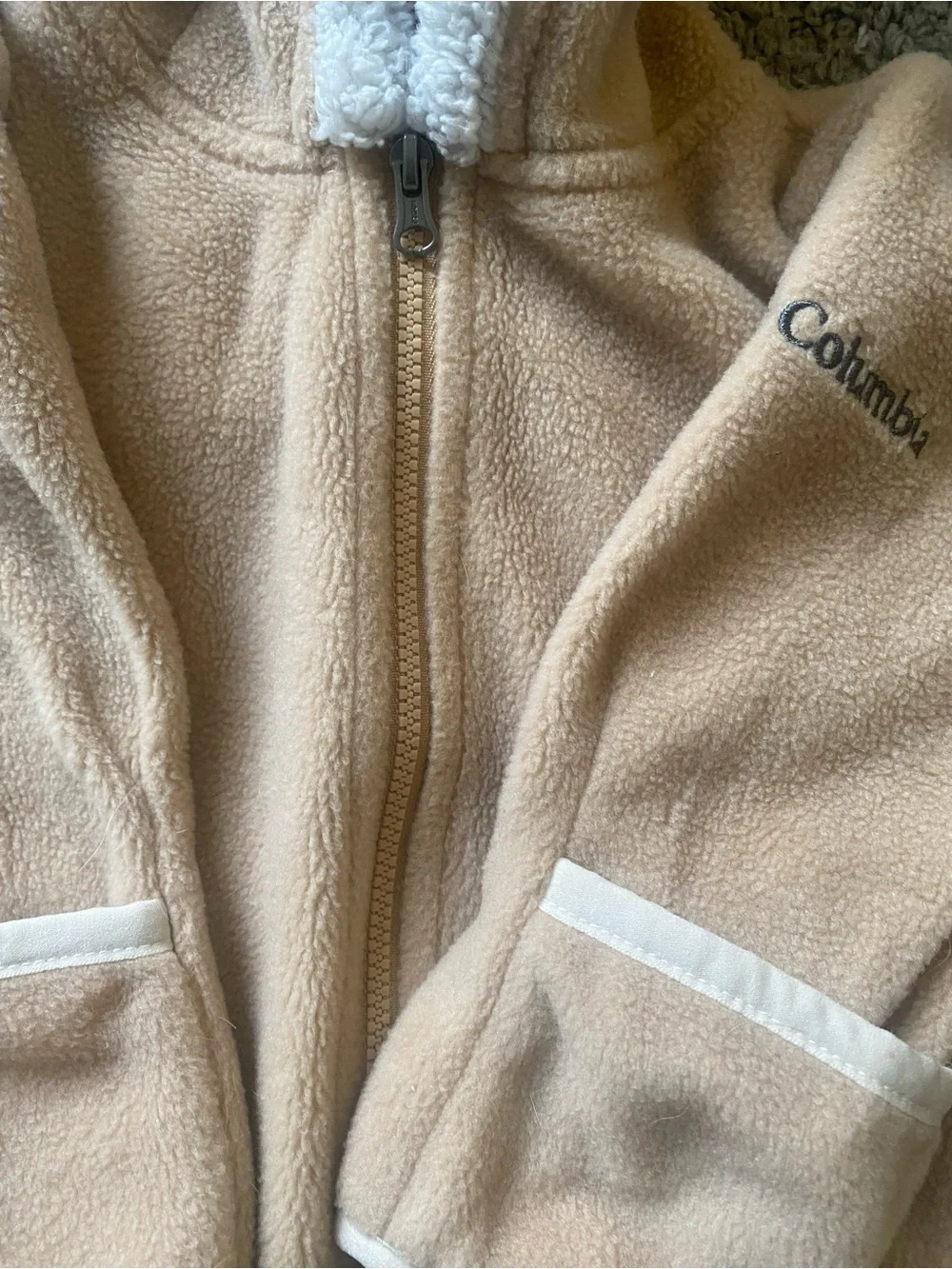 Columbia baby 6-12M Beige Hooded Fleece One-Piece Footie